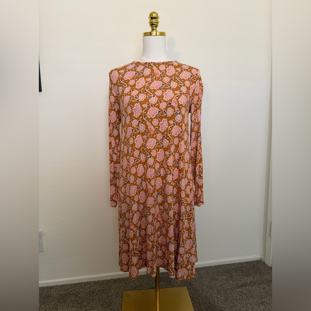 Old Navy Orange and Pink Floral Long Sleeve Dress